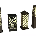 Illuminated Decorative Outdoor Lights With Intricate Cutout Patterns And Various Pillar Designs
