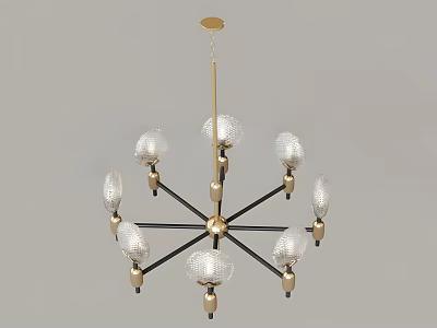 Modern Chandelier Design With Golden Ceiling Rod Black Metal Arms And Transparent Glass Shades 3d model