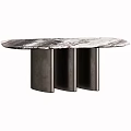 Modern Dining Table With Sleek Marble Top And Black Metal Cylindrical Legs