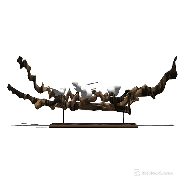 Wooden Decorative Ornament Set With Natural Curved Branches And White Accents On Stand 3d model 