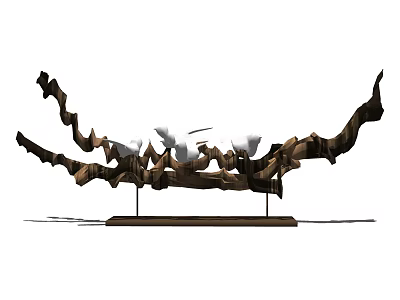 Wooden Decorative Ornament Set With Natural Curved Branches And White Accents On Stand 3d model