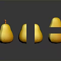 Yellow Pears in Whole Halved and Quartered Cuts on Reflective Black Surface