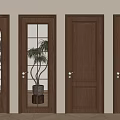 Wooden Hinged Doors Featuring Arched Glass Panel Multiple Panes Solid Design For Interior Spaces 3d model