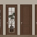 American style single door solid wood single door glass door 3d model