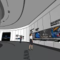 Modern Exhibition Hall Interior With Mechanical Engineering Showcase Interactive Screens And Exhibition Counters 3d model