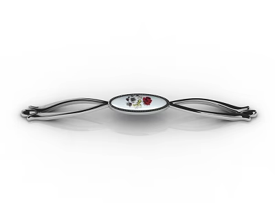 Sleek Silver Metal Cabinet Handle With Oval Shape And Decorative Pattern 3d model