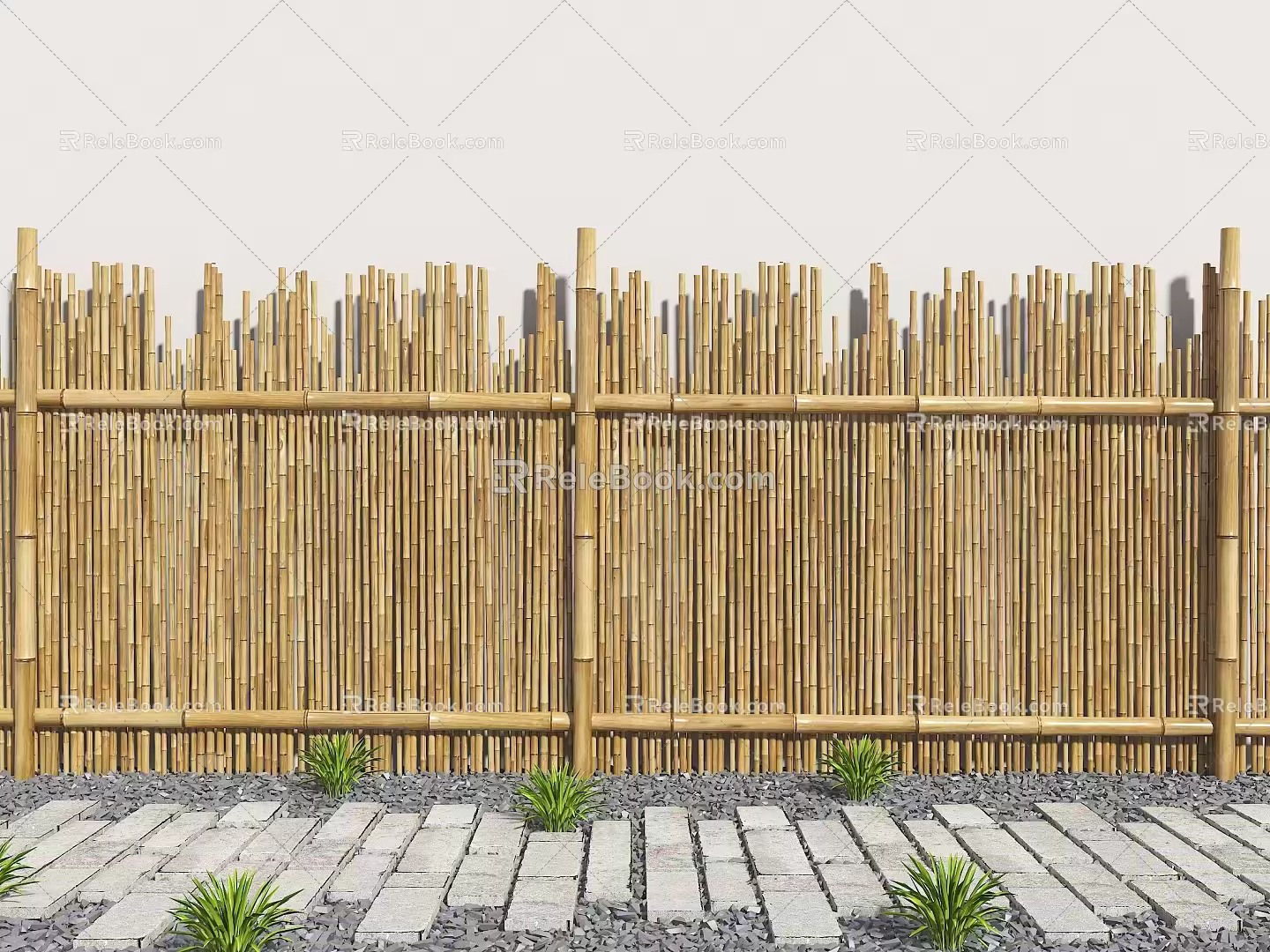 Chinese-style Bamboo Fence Bamboo Fence Bamboo Fence Partition Courtyard Fence Partition Fence Old Slab Chinese-style Tingbu Slab 3d model