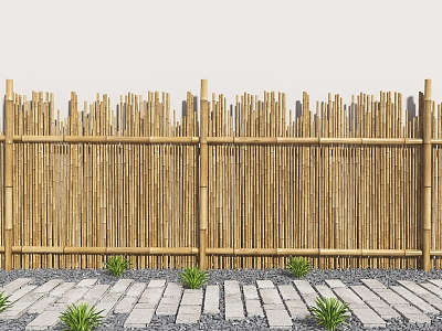 Chinese-style Bamboo Fence Bamboo Fence Bamboo Fence Partition Courtyard Fence Partition Fence Old Slab Chinese-style Tingbu Slab 3d model