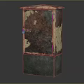 Rusty Old Metal Box With Peeling Paint And Concrete Base 3d model