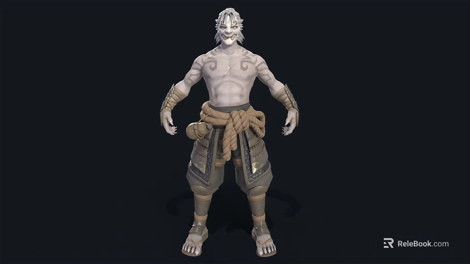 Muscular Man With Intricate Tattoos Wearing Rope Belt And Leg Armor Warrior Inspired Character Design 3d model 