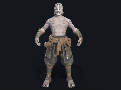 Muscular Man With Intricate Tattoos Wearing Rope Belt And Leg Armor Warrior Inspired Character Design 3d model