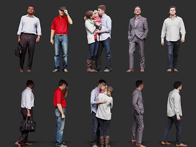 Human Figures In Various Poses With Different Outfits And Casual Formal Wear 3d model