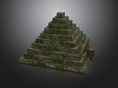 Ancient Stone Pyramid Structure With Moss Covered Steps And Layers 3d model