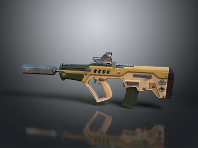 Tactical Military Style Rifle With Yellow Green Finish Scope Magazine And Barrel 3d model