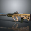 Tactical Military Style Rifle With Yellow Green Finish Scope Magazine And Barrel