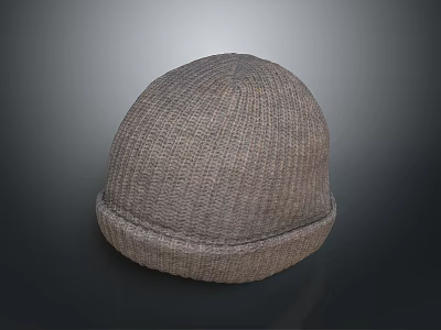 Gray Knitted Dome Beanie With Textured Pattern And Ribbed Edge For Daily Use 3d model