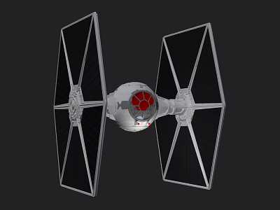Detailed TIE Fighter Model With Hexagonal Wings And Red Cockpit Accent 3d model