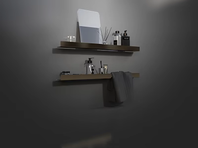 Modern Bathroom Accessories With Wall Mounted Shelves Mirror Toiletries And Towel 3d model