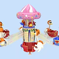Colorful Umbrella Shaped Rotating Amusement Ride With Pink Top Cartoon Animal Seats