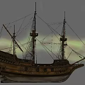 Ancient Wooden Sailing Ship With Multiple Masts Ropes And Sails 3d model