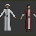 Traditional Men's Robes With White Turban Red Garment And Dark Cap