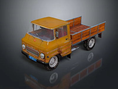 Vintage Yellow Truck With Wooden Bed And Retro Exterior Design 3d model