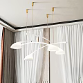 Modern White Chandelier with Four Light Shades and Gold Metal Hangers in Elegant Living Room