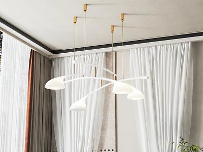 Modern White Chandelier with Four Light Shades and Gold Metal Hangers in Elegant Living Room 3d model