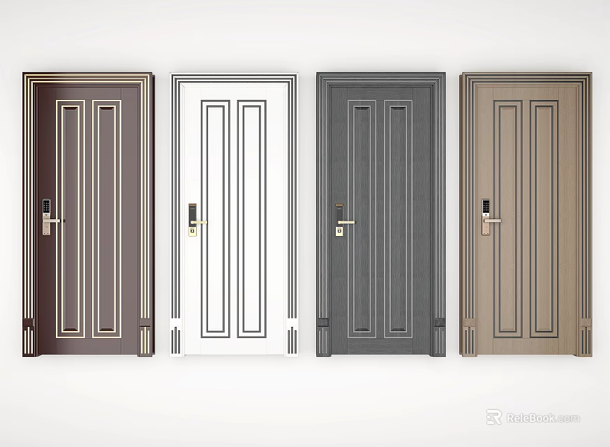 Modern Security Doors In Various Colors With Stylish Lines And Secure Locks 3d model