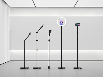 Professional Commercial Audio Video Equipment Including Microphone Stands And Ring Lights 3d model