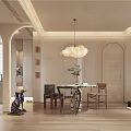 Modern Living Dining Room Open Concept With Arched Doorways Pendant Light And Wooden Flooring