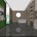 Elegant Modern Specialty Store With Wooden Display Cabinets Bottled Products And Mountain Artwork