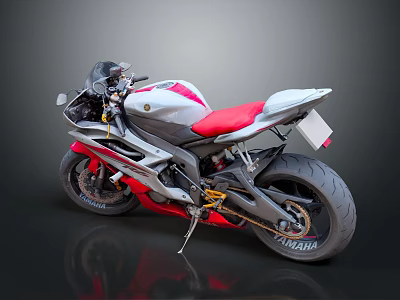 Yamaha Sporty Motorcycle with White Red Gray Body Red Seat and Sleek Design 3d model
