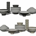 Modern Ceramic Vessels Featuring Neutral Tones Stacked Designs And Various Shapes 3d model