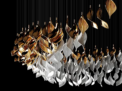 Elegant Modern Chandelier With Gold And Silver Leaf Shaped Hanging Pendants 3d model
