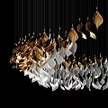 Elegant Modern Chandelier With Gold And Silver Leaf Shaped Hanging Pendants