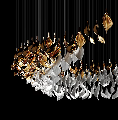Elegant Modern Chandelier With Gold And Silver Leaf Shaped Hanging Pendants 3d model