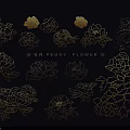 Elegant Gold Peony Flower Wall Decor With Line Art Patterns Collection Design 3d model