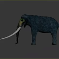Blue And Green Mammoth Sculpture With Long White Tusks And Detailed Texture