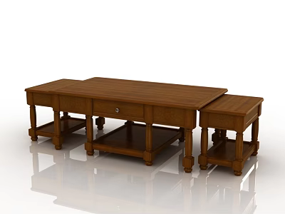 Traditional Wooden Coffee Table With Drawer And Matching Side Tables Classic Design 3d model