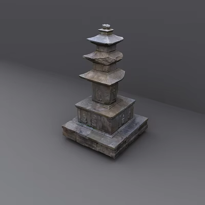 Ancient Multitiered Stone Pagoda Scenic Landscape with Ornate Carvings and Historic Charm 3d model
