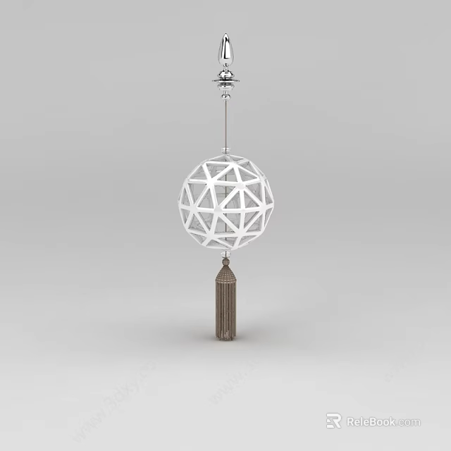 White Geometric Sphere Pendant Light With Intricate Lattice Design And Brown Tassel 3d model 