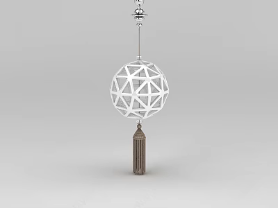 White Geometric Sphere Pendant Light With Intricate Lattice Design And Brown Tassel 3d model
