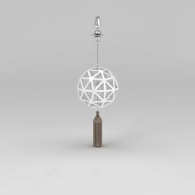 White Geometric Sphere Pendant Light With Intricate Lattice Design And Brown Tassel 3d model