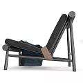 Stylish Black Velvet Lounge Chair With Metal Frame Blue Blanket And Brown Strap