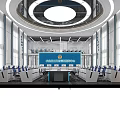 Modern Emergency Management Control Room Interior With Large Command Screen And Control Consoles