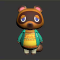 Cartoon Raccoon Character With Blue Eyes Green Cardigan Yellow Sweater With Patterns And Yellow Pants