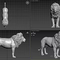 Metallic Lion Statue With Detailed Mane In Standing Pose For Decor 3d model