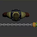 Muscular Gorilla in yellow shirt green goggles black backpack with radiation symbol and chain weight