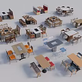 Dining Table Sets In Various Styles With Different Chair Designs And Shapes 3d model